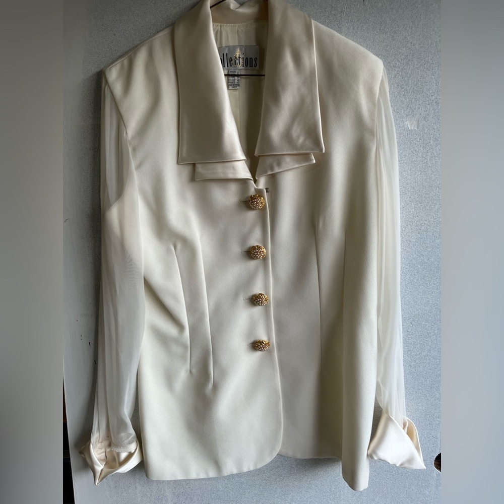 Vintage JS COLLECTION Cream and Gold Blazer Tailored Suit Jacket